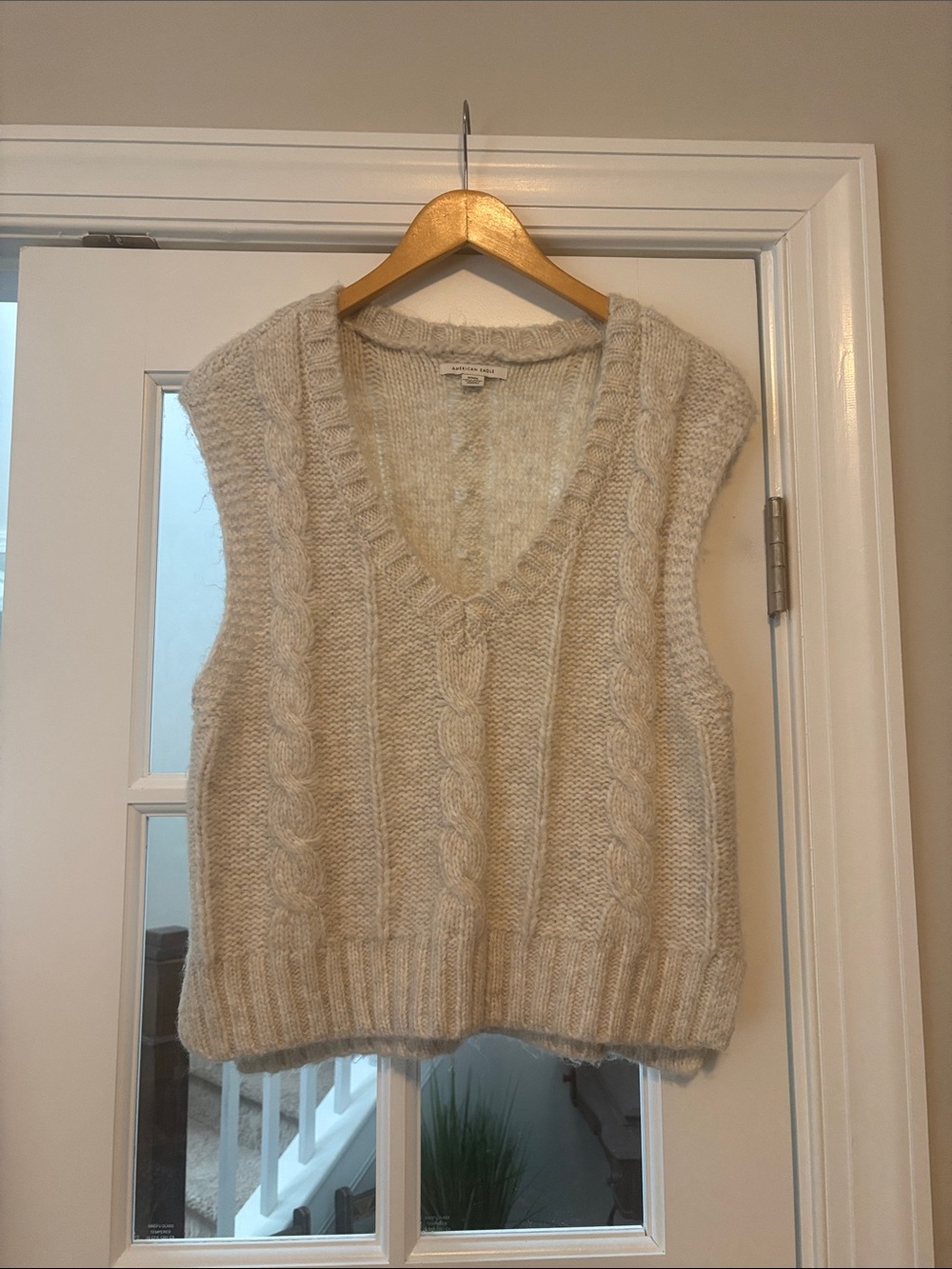American Eagle Outfitters Cream Cable Knit V-Neck Sweater Vest